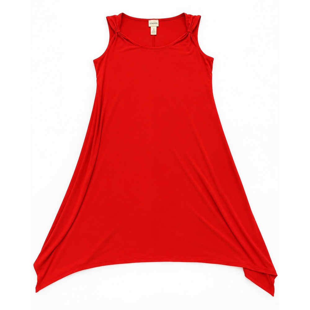 Chicos Tangerine Orange Red Sleeveless Handkerchief Hem Dress Size 2